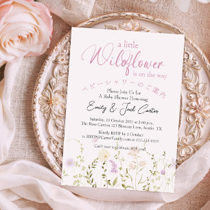 Invitación Niña Pequeña Flor Silvestre Bebé Ducha Delicada Ro