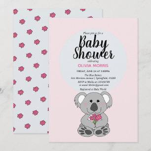 Invitación Niña pequeña Koala Oso Nombre Personalizado Baby S