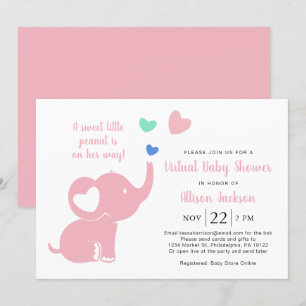 Invitación Niña pequeña pequeña virtual ducha elefante rosa