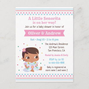 Invitación Niña pequeña Senorita, niña mexicana Baby Shower