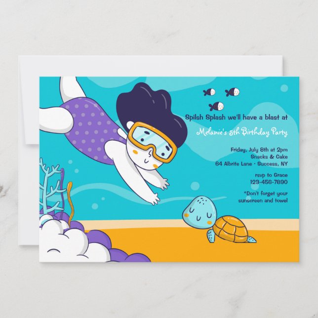 Invitación Niña Pequeña Snorkeler (Anverso)