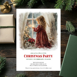 Invitación Niña Pequeña Victoriana Retro Esperando a Santa Di