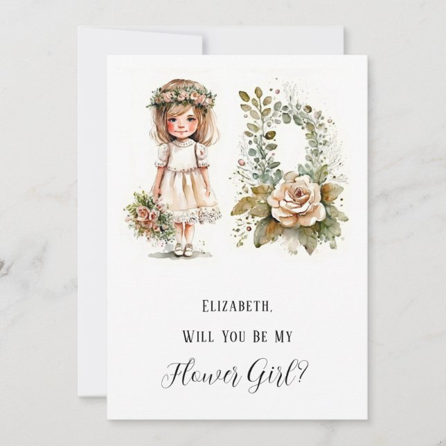 Invitación Niña pequeña y floral serás mi chica flor (Anverso)