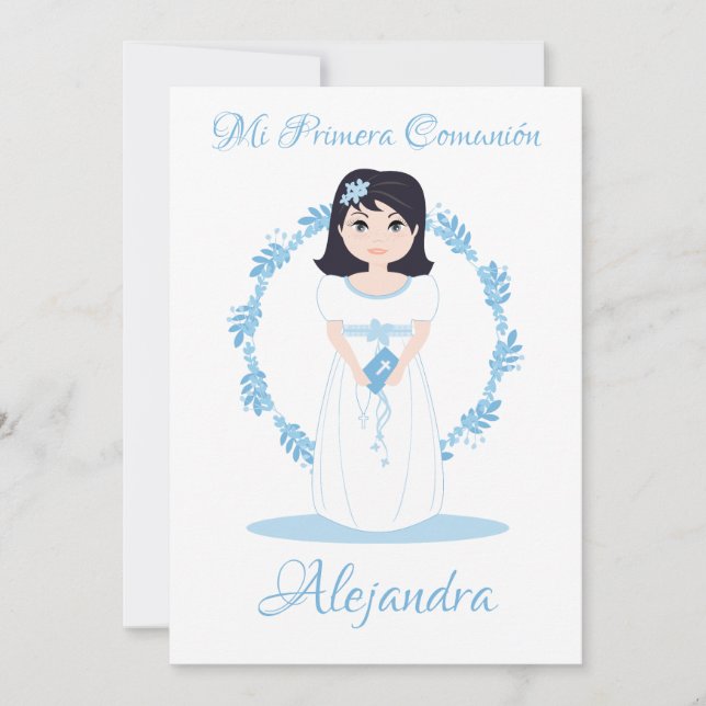 Invitación Niña Primera Comunión con Orla Floral (Anverso)