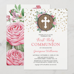 Invitación Niña Primera Comunión Cruz Religiosa