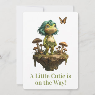 Invitación Niña Rana Adorable Entre Hongos con Mariposa