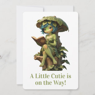Invitación Niña Rana Adorable Leyendo Libro Bajo Hoja