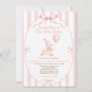Invitación Niña Rayas Rosadas Un Ganso Tonto Cumpleaños 1