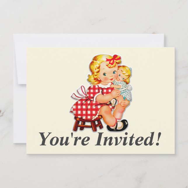 Invitación Niña retro vintage (Anverso)