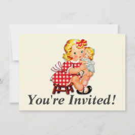 Invitación Niña retro vintage muñeca niña