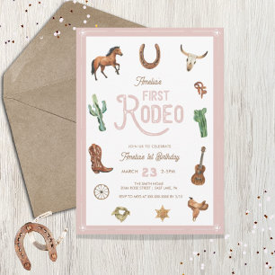 Invitación Niña rodeo-bebé de primer cumpleaños de occidente 