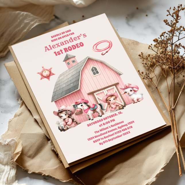 Invitación Niña rodeo-bebé de primer cumpleaños de occidente  (Subido por el creador)