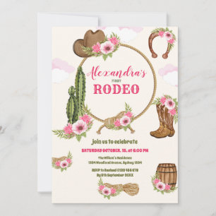 Invitación Niña rodeo-bebé de primer cumpleaños de occidente 