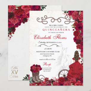 Invitación Niña roja Ranchero Occidental Quinceanera