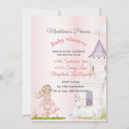Invitación Niña rosa de la princesa Unicorn
