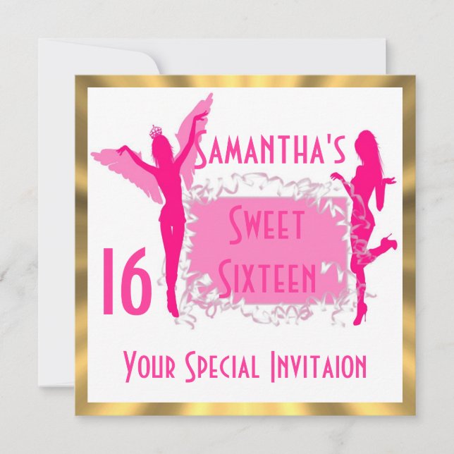 Invitación Niña rosa dulce fiesta dieciséis (Anverso)