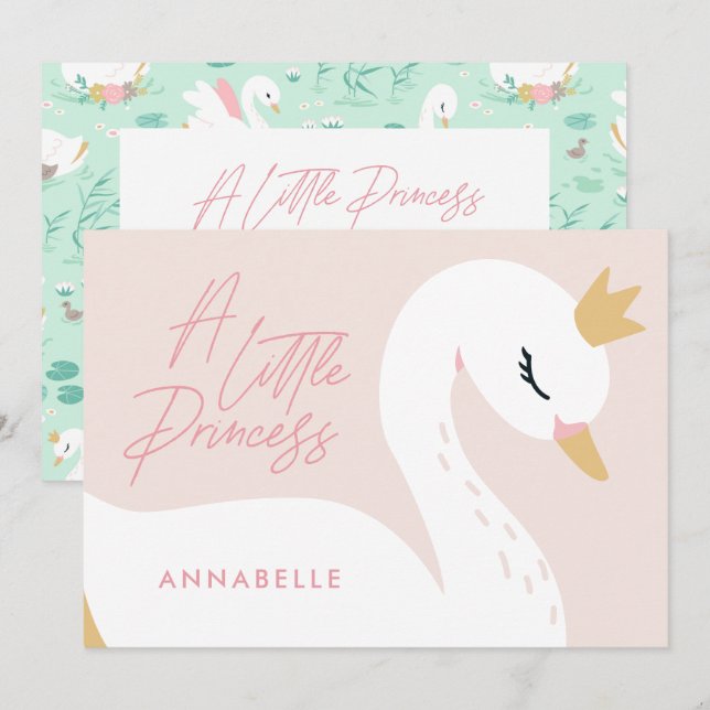 Invitación Niña rosa elegante lindo y hermoso bebé de cisne  (Anverso / Reverso)