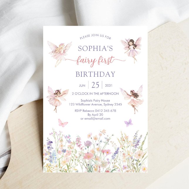Invitación Niña Rosa Hada Floral Primer Cumpleaños (Subido por el creador)