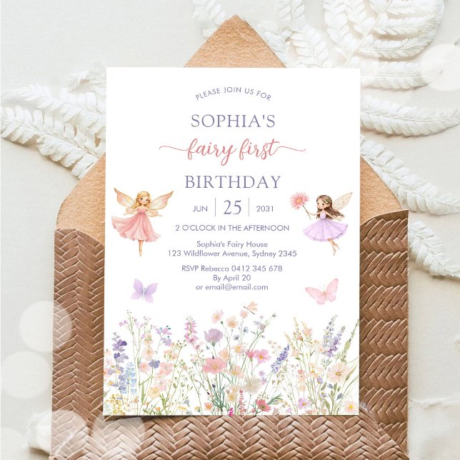 Invitación Niña Rosa Hada Floral Primer Cumpleaños (Subido por el creador)