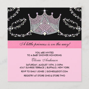 Invitación Niña Rosa Negra Tiara - Princesa Baby Shower