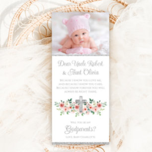 Invitación Niña Rosa Plata Acuarela Cruz Padrino