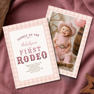 Invitación Niña Rosa Primer Rodeo Foto Cumpleaños 1