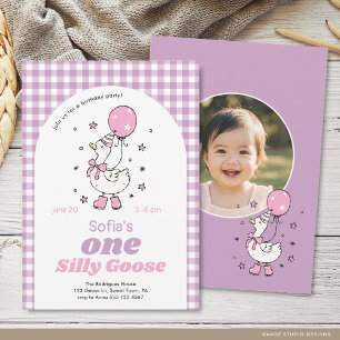 Invitación Niña Rosa Púrpura Un Ganso Tonto Cumpleaños número