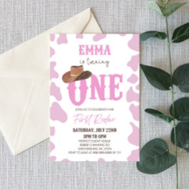 Invitación Niña rosa una primera Fiesta de rodeo de primer cu