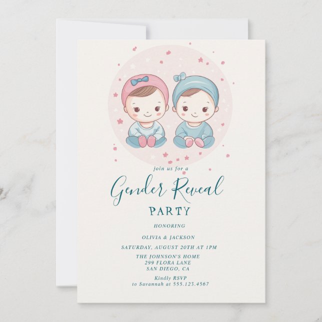 Invitación Niña rosa y azul o Chica Fiesta de revelación de g (Anverso)