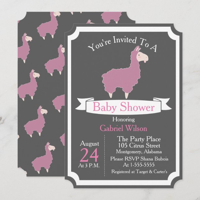 Invitación Niña rosada divertida linda Baby Shower de la (Anverso / Reverso)