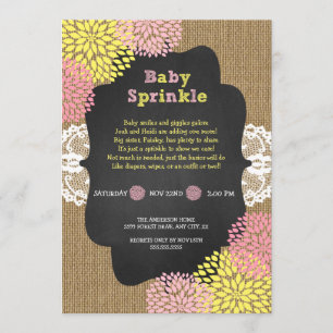 Invitación Niña rústica chic baby sprinkle / pizarra de arpil
