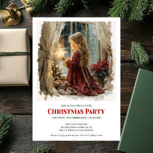 Invitación Niña rústica espera a Santa impreso Navidad