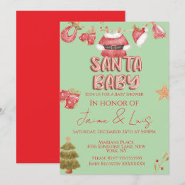 Invitación Niña Santa Niño Fiesta Verde Baby Shower
