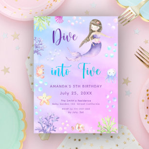Invitación Niña Sirena Se Sumergirá en Cumpleaños 5