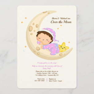 Invitación Niña sobre la luna en Baby Shower