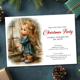 Invitación Niña Soñadora Esperando a Santa Editable 
