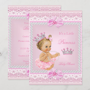 Invitación Niña Tiara Princesa Baby Shower Rosado Perlas Rubi