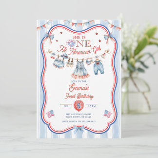 Invitación Niña totalmente americana cumple 1 año