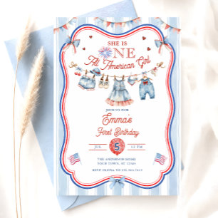 Invitación Niña totalmente americana cumple 1 año