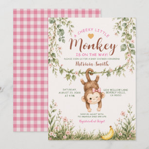 Invitación Niña traviesa mona rosa floral baby shower