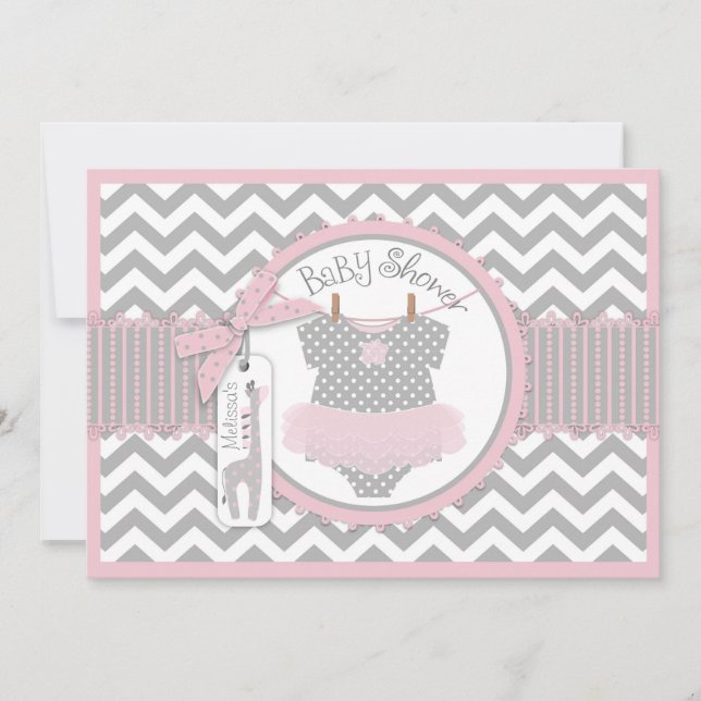 Invitación Niña Tutu Chevron Giraffe Baby Shower (Anverso)