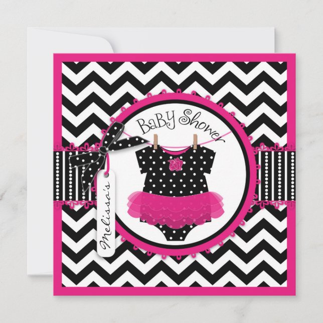 Invitación Niña Tutu Chevron Imprimir Baby Shower (Anverso)