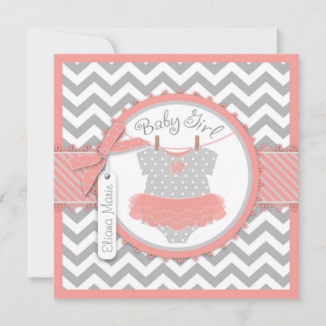 Invitación Niña Tutu Chevron Imprimir Baby Shower (Anverso)