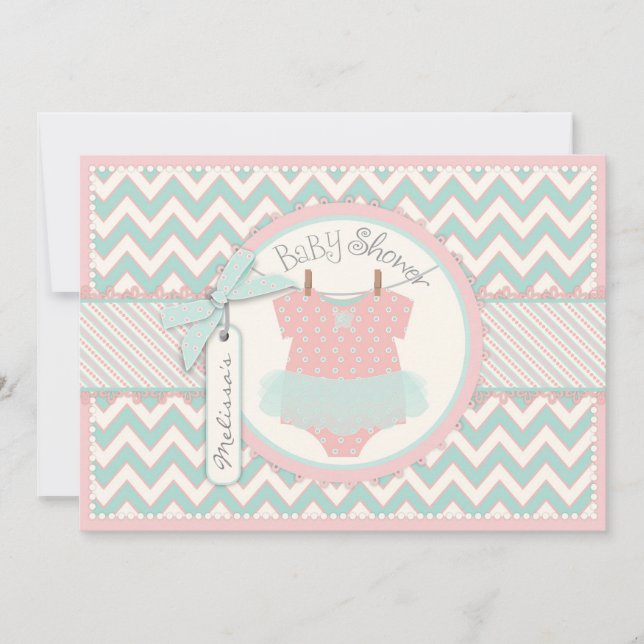 Invitación Niña Tutu Chevron Imprimir Baby Shower (Anverso)