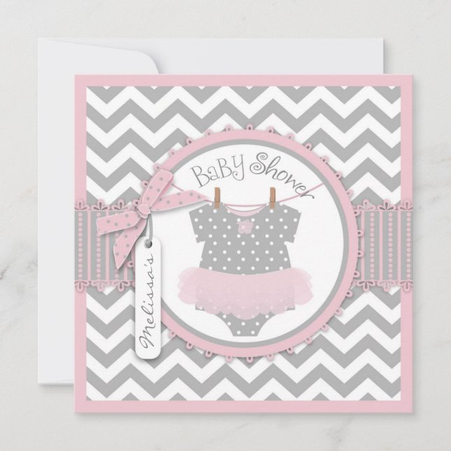 Invitación Niña Tutu Chevron Imprimir Baby Shower (Anverso)