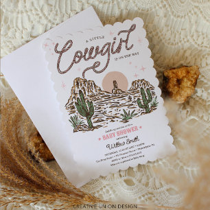 Invitación Niña Vaquera del Oeste Cumpleaños Scalloped Edge