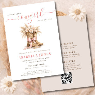 Invitación Niña Vaquera Floral Niña Shower de Bebé Todo en Un