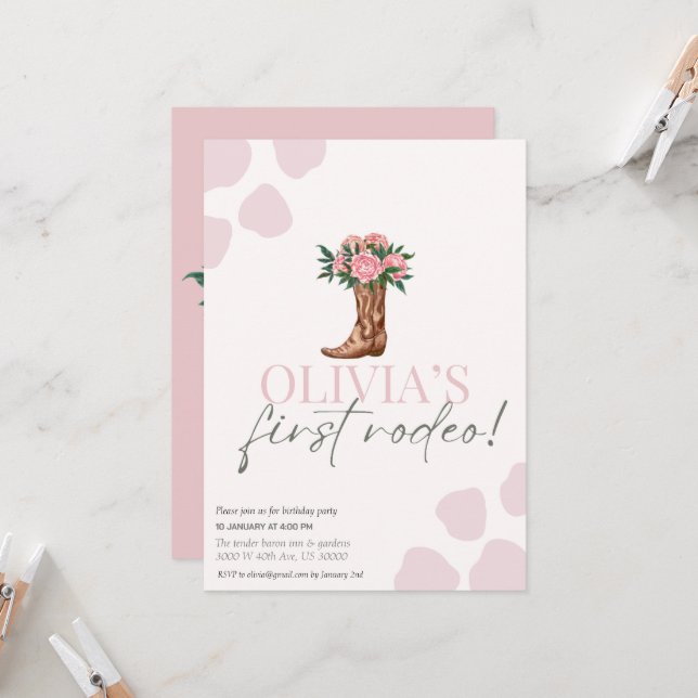 Invitación Niña vaquera occidental de primer cumpleaños (Anverso/Reverso In Situ)