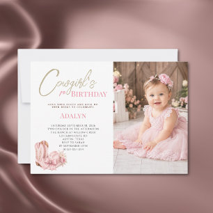 Invitación Niña vaquera rosa guión foto cumpleaños 1
