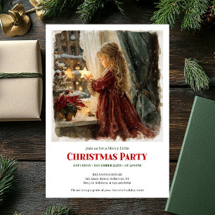 Invitación Niña victoriana espera a Santa impresión navideña